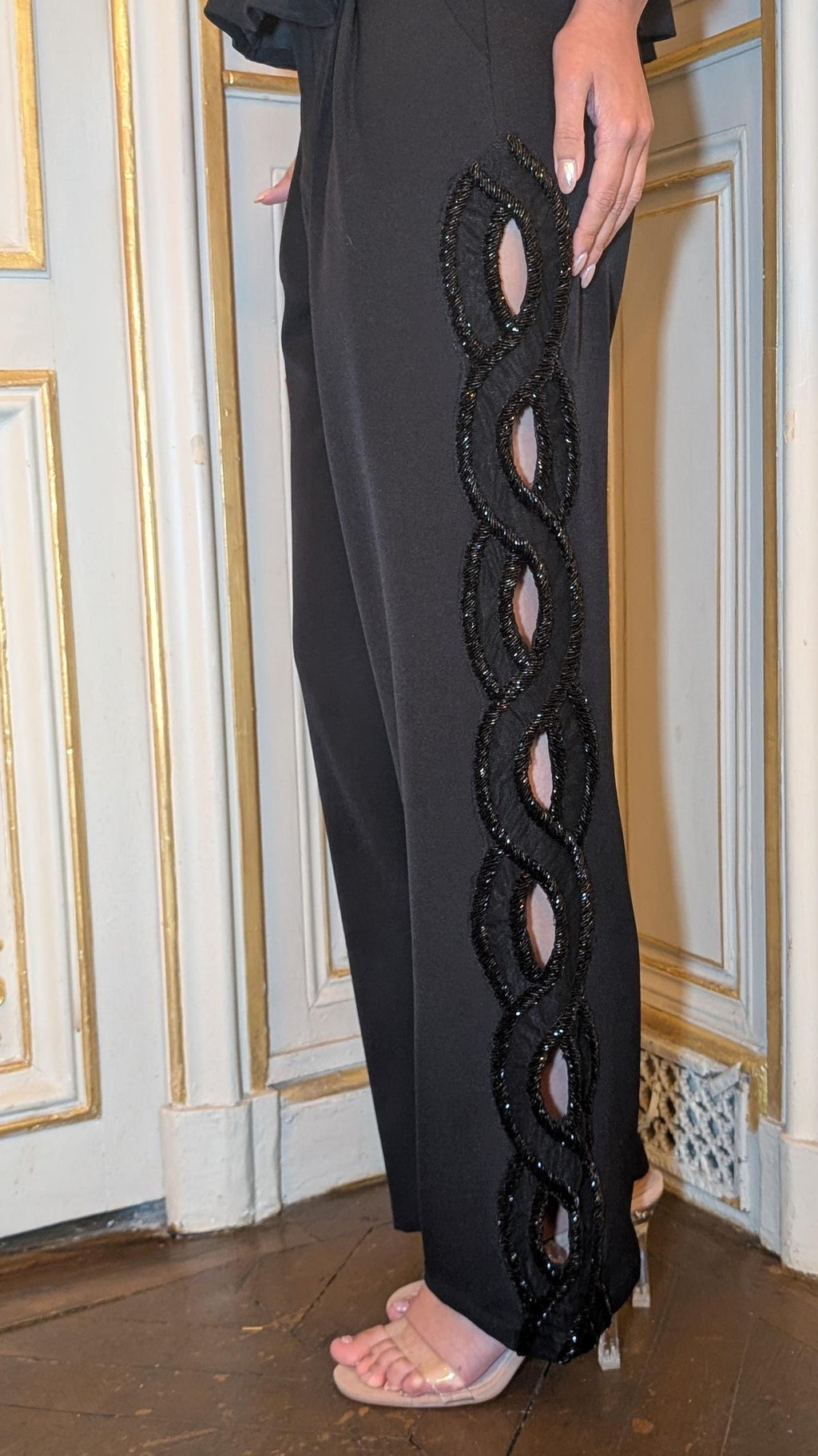 Black Cutwork Embellished Statement Pants