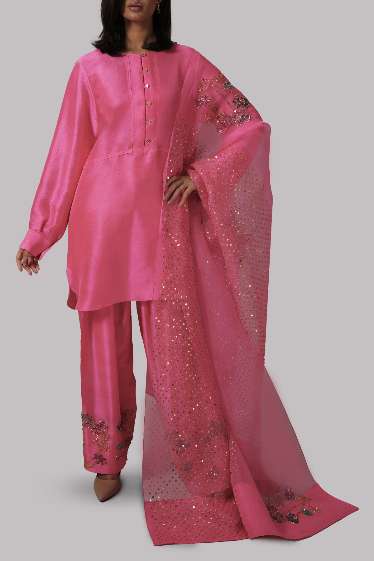 Fandango Pink Embellished Sheesha Silk Set