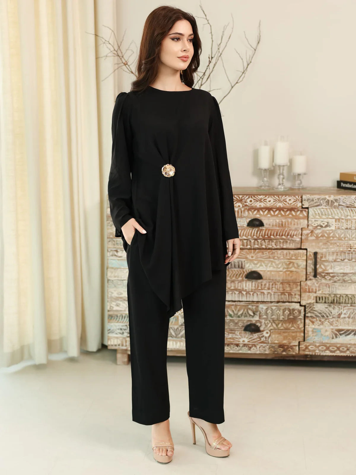 Astrid Black Buckle Cord Set