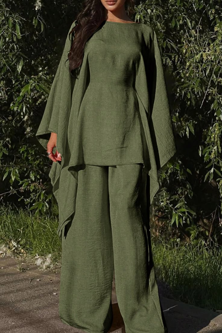 Olive Draped Cape Co-ord Set – 2 Piece