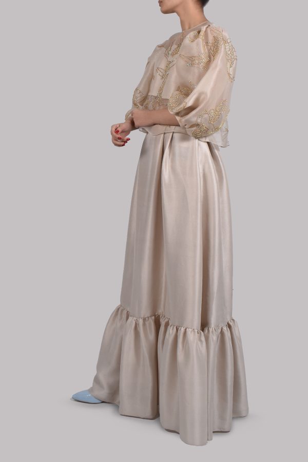White Swan Embellished Organza Blouse Skirt Set
