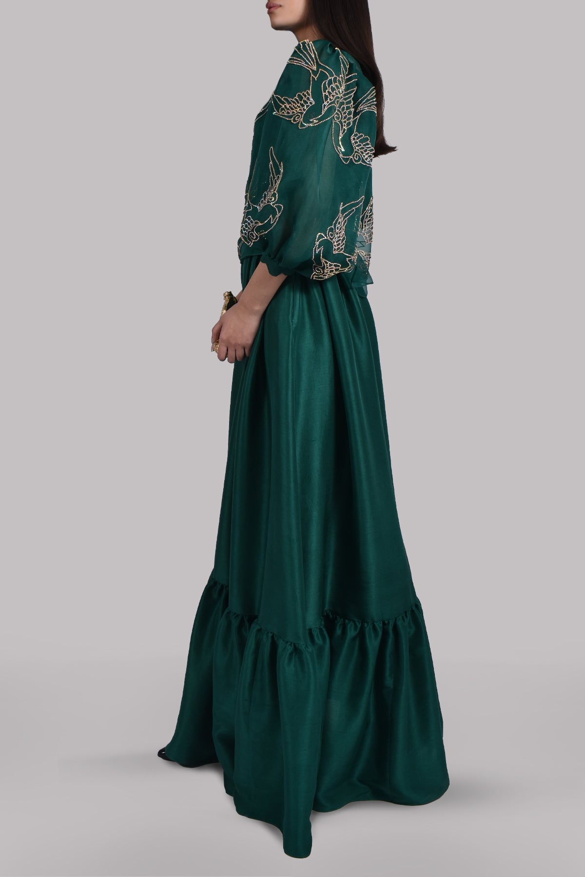 Evergreen Embellished Organza Blouse Skirt Set