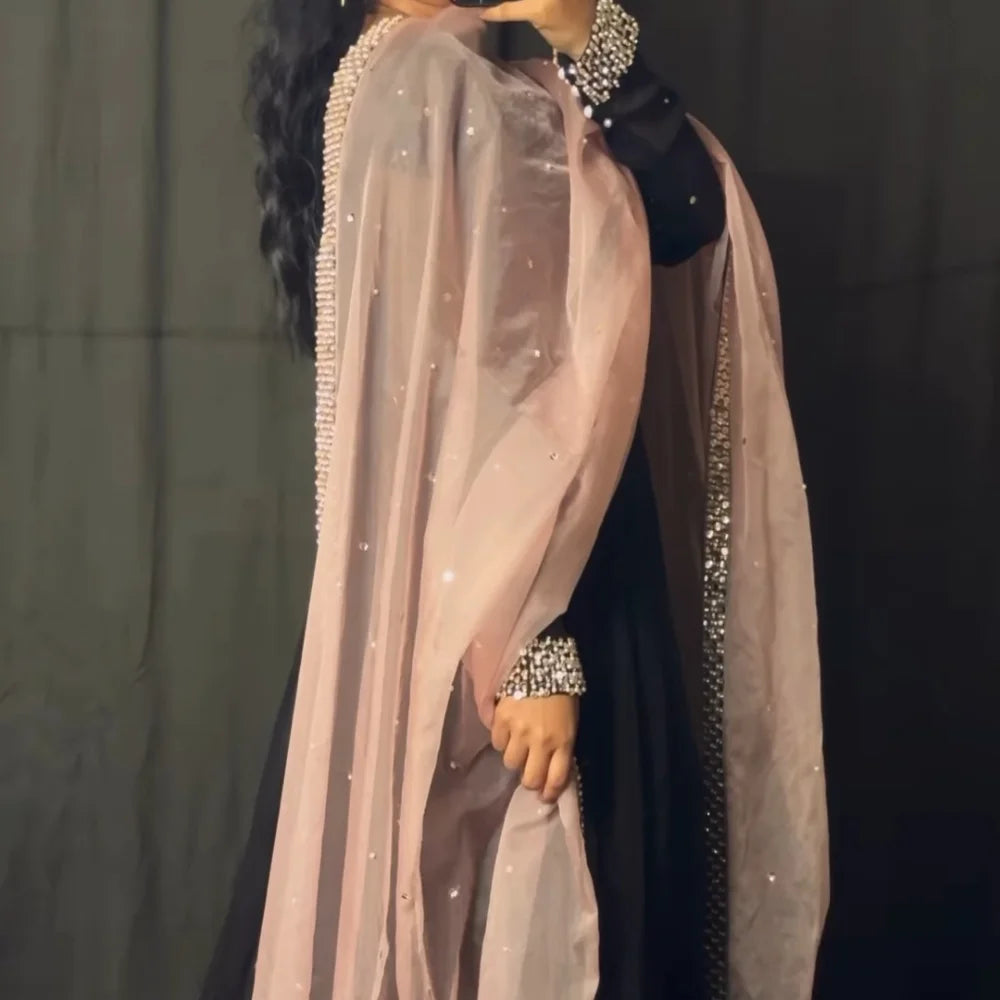 Black Anarkali with Soft Pink Net Dupatta