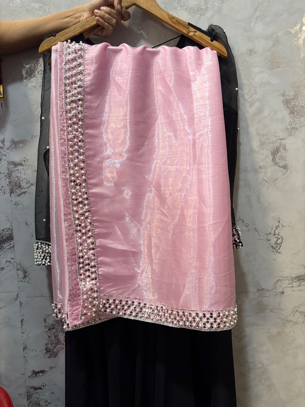 Black Anarkali with Soft Pink Net Dupatta