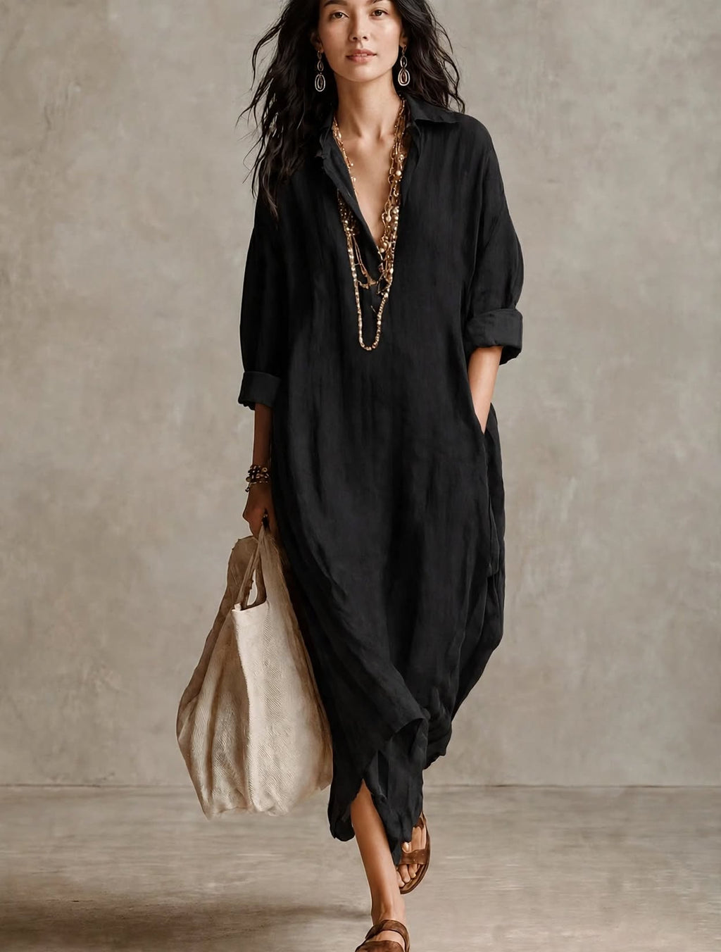 Black Loose Shirt Dress