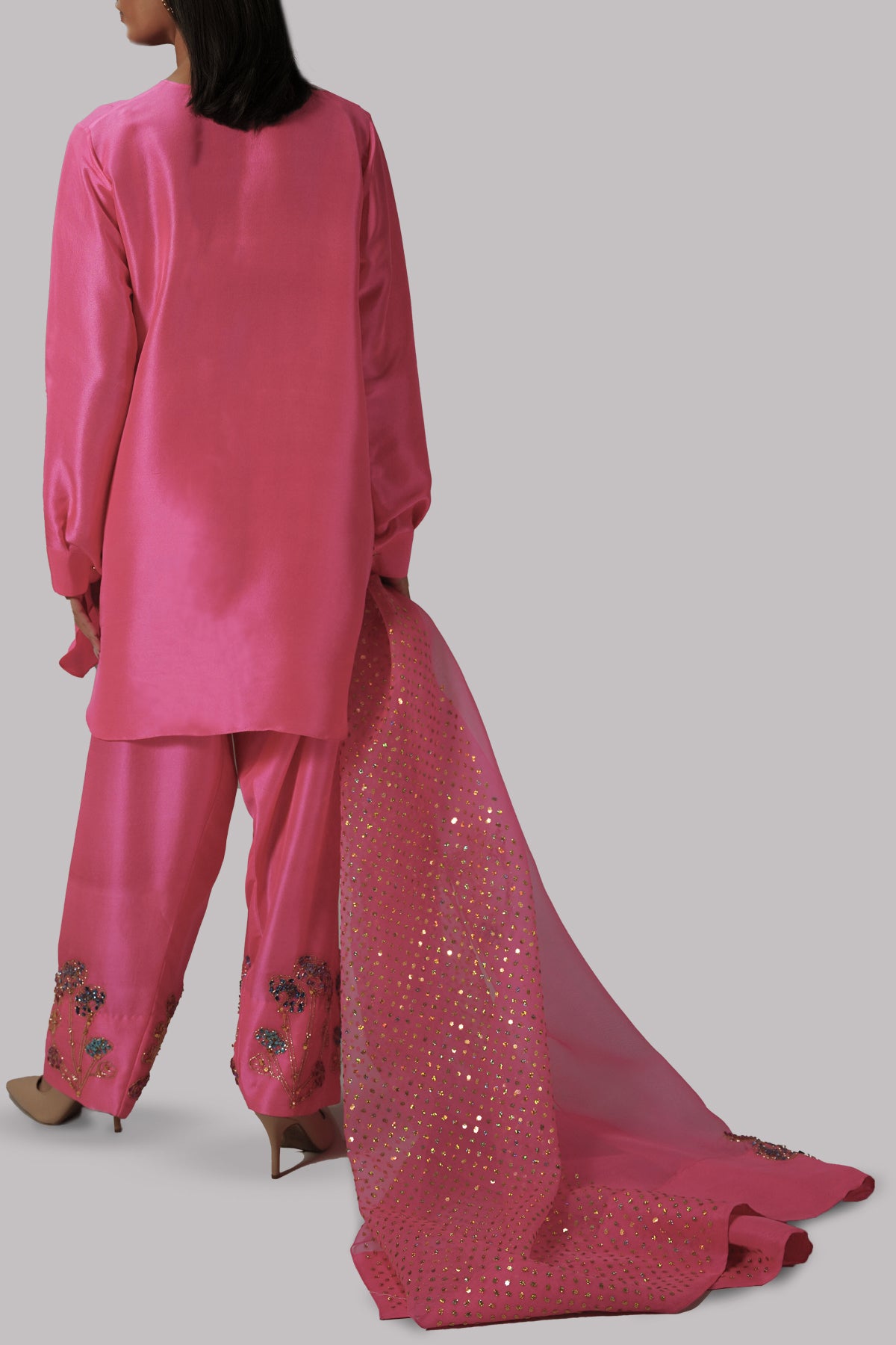 Fandango Pink Embellished Sheesha Silk Set