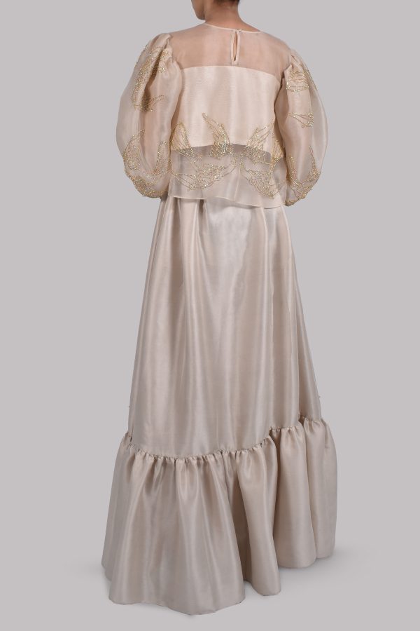 White Swan Embellished Organza Blouse Skirt Set