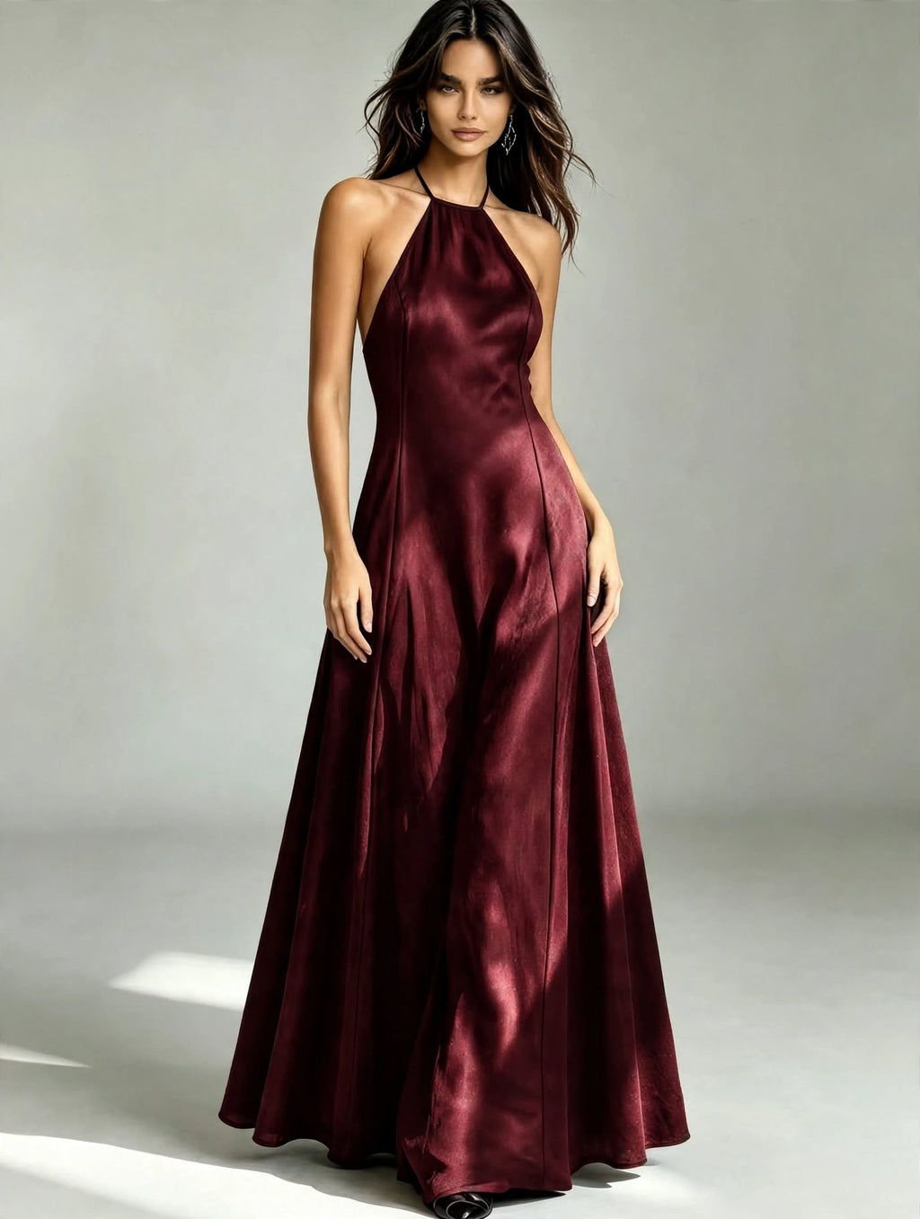 High-Gloss Halter Backless Gown
