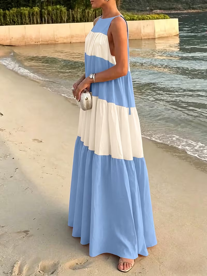 Elara Ocean Blue Oversized Linen Shirt Dress