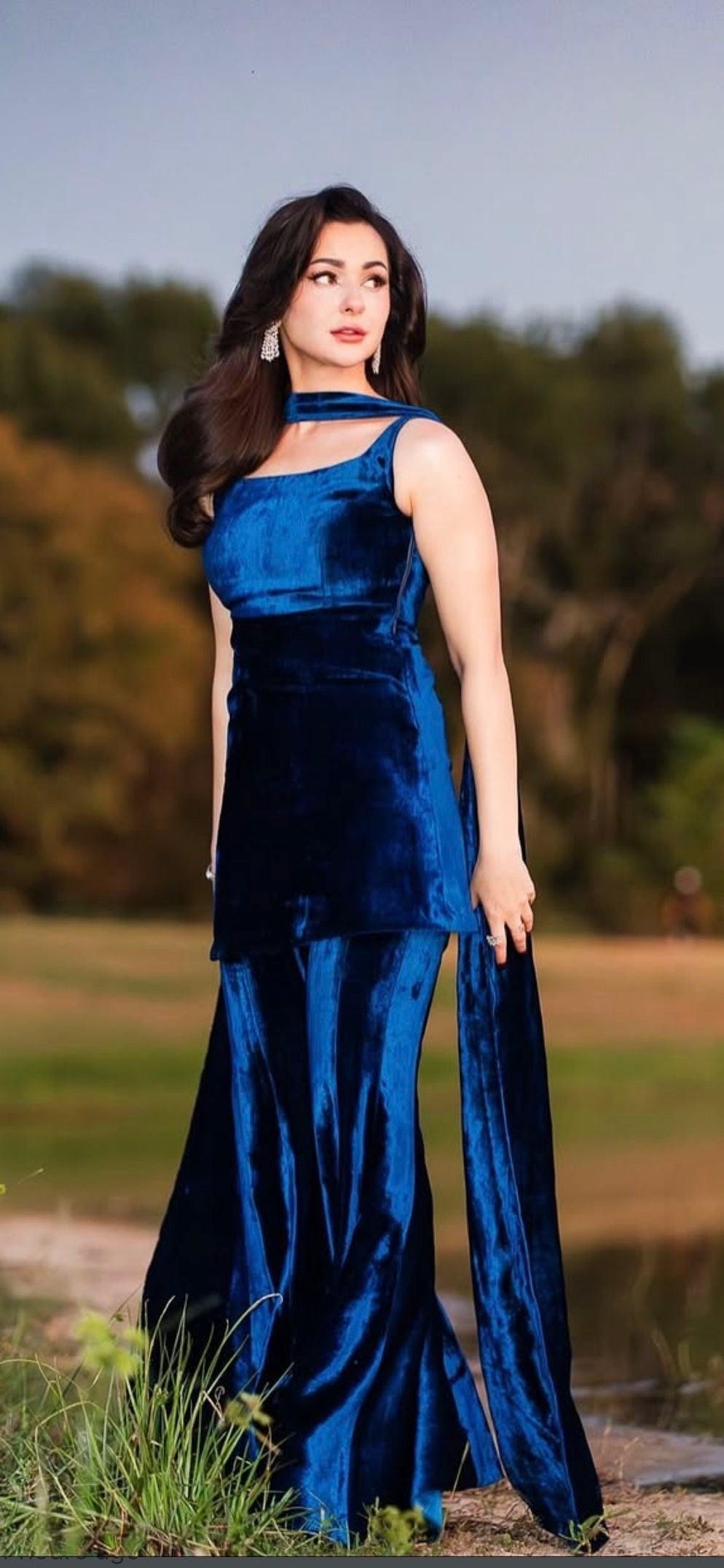 Royal Blue Velvet Flare Suit