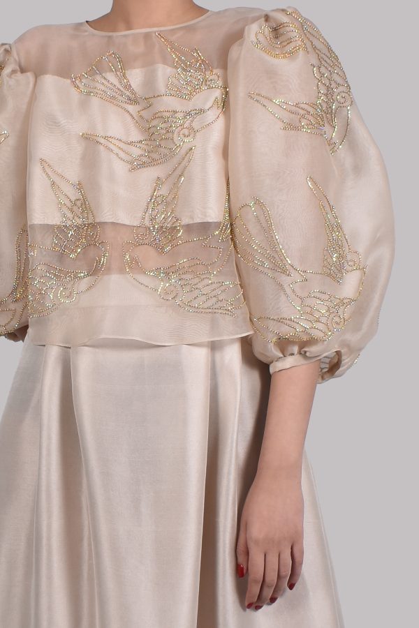 White Swan Embellished Organza Blouse Skirt Set