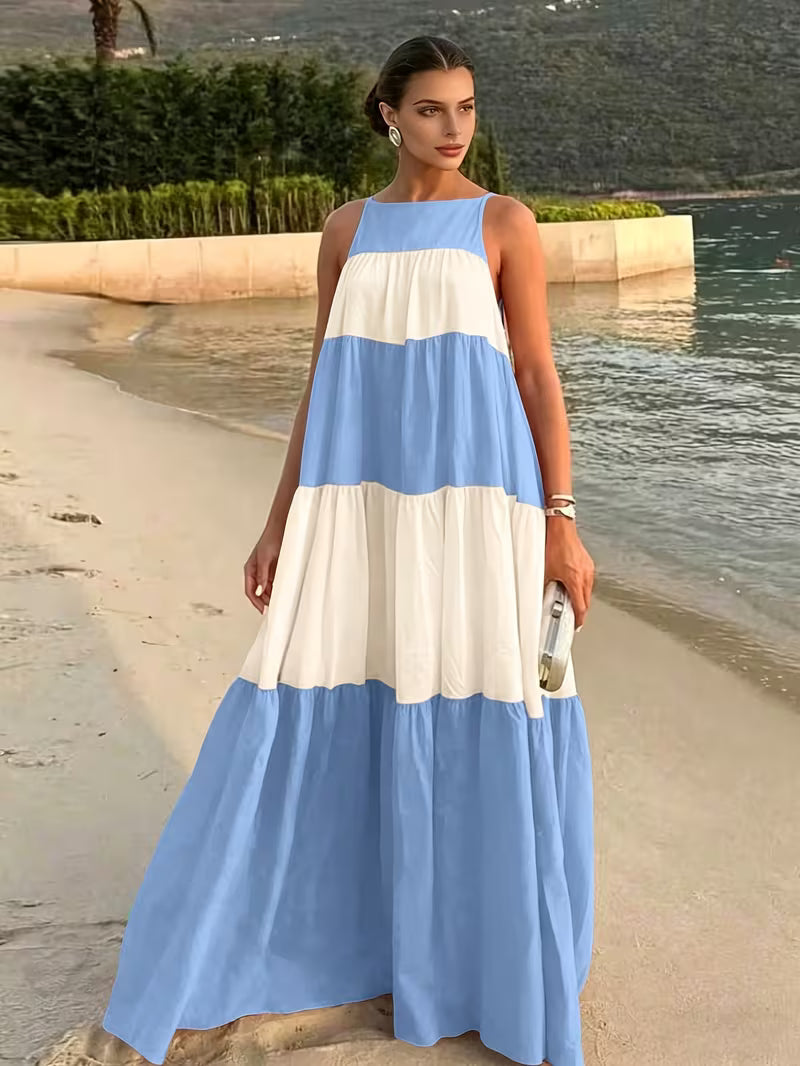 Elara Ocean Blue Oversized Linen Shirt Dress