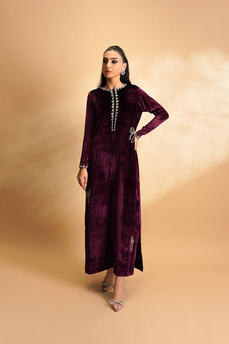 Midnight Plum Velvet Long Dress