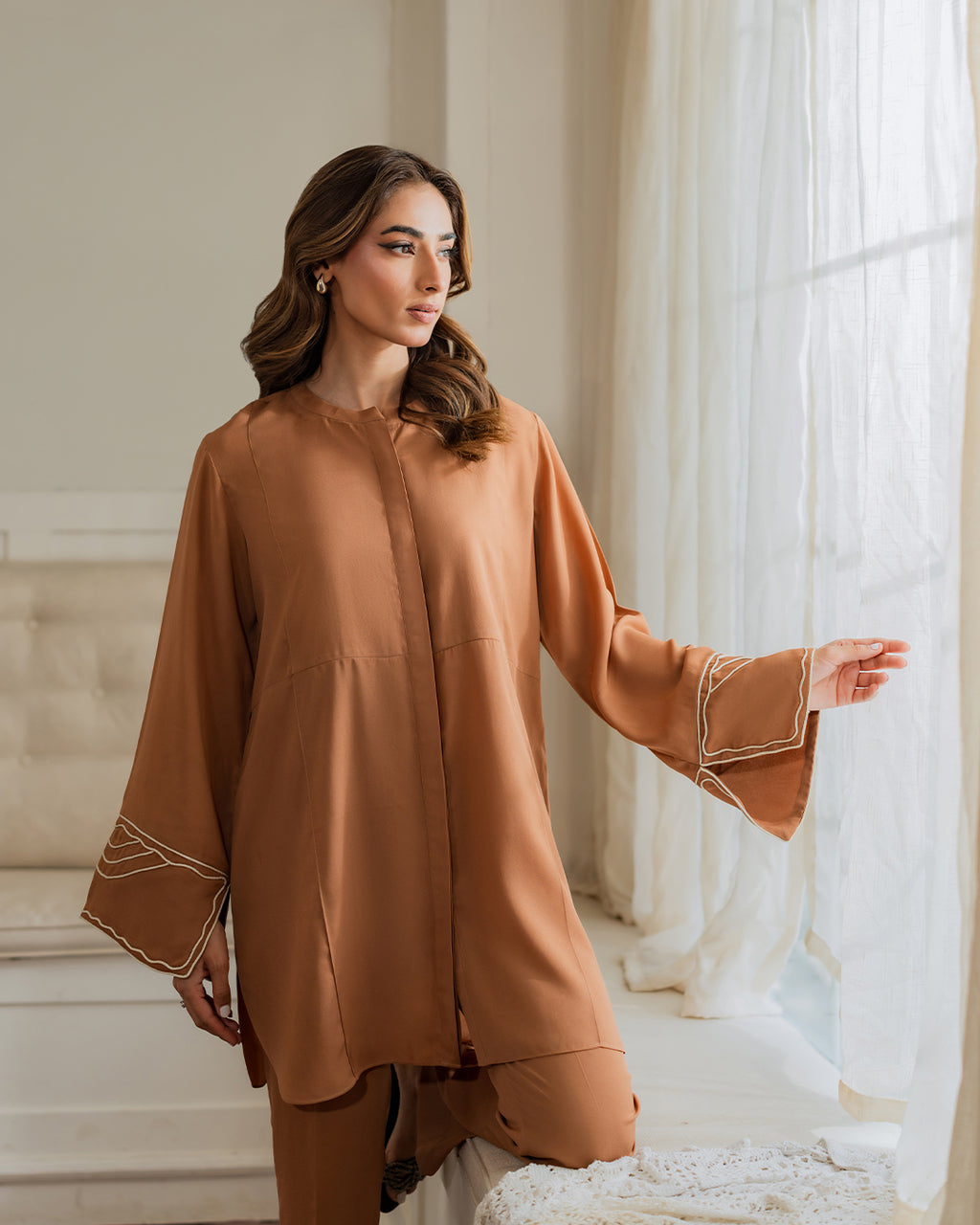 Rust Embroidered Sleeve Co-Ord Set