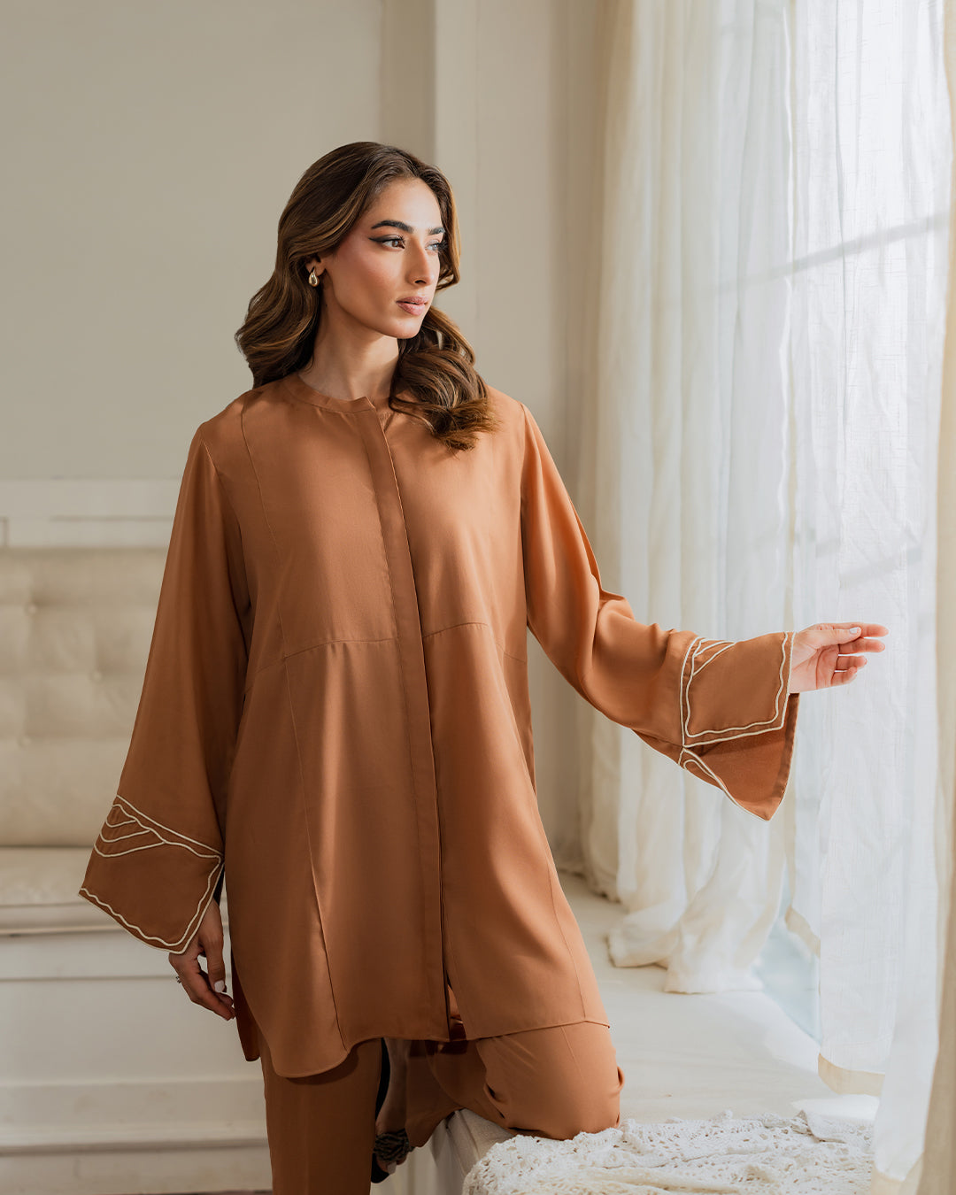 Rust Embroidered Sleeve Co-Ord Set