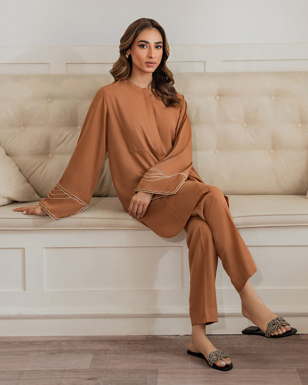Rust Embroidered Sleeve Co-Ord Set