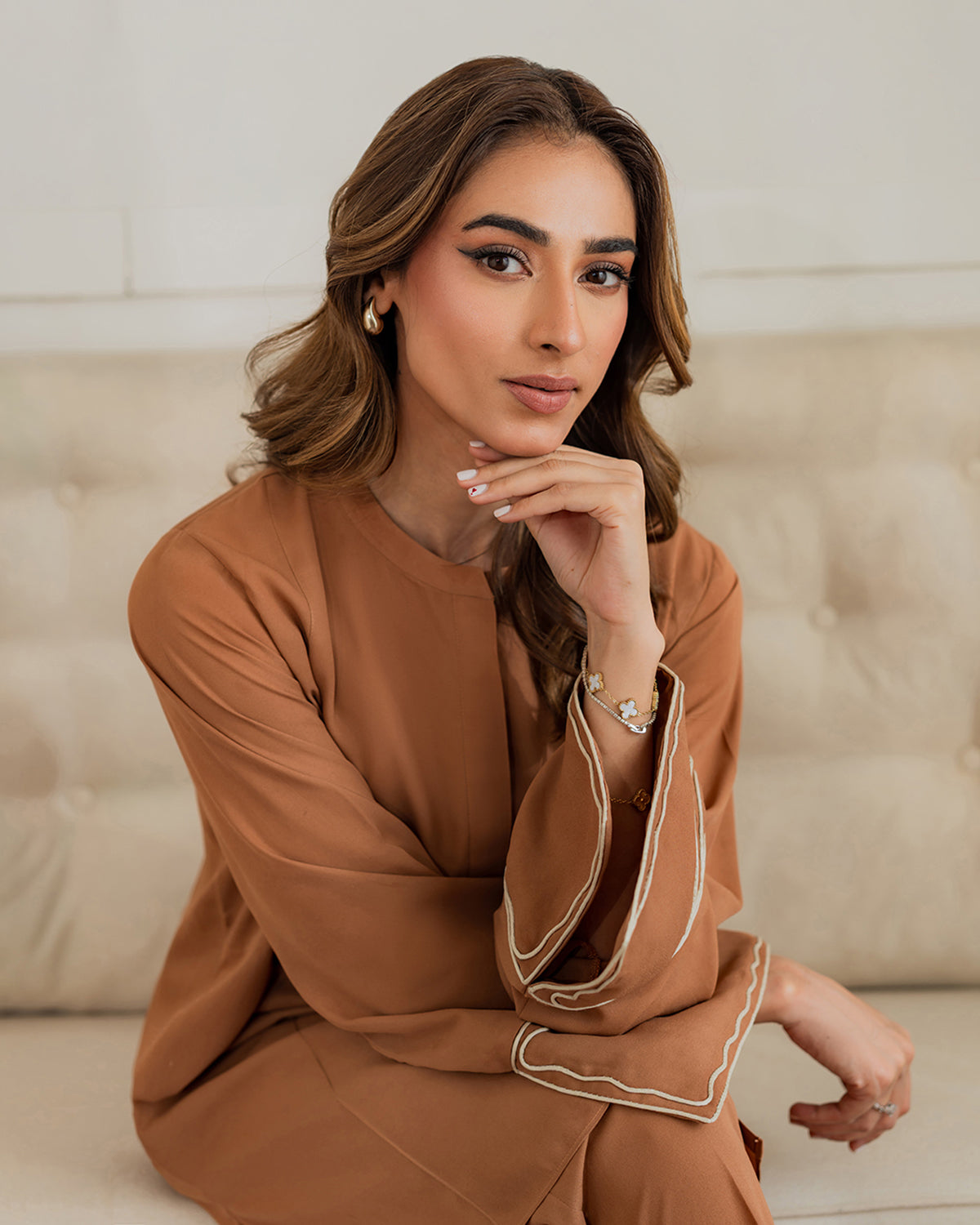 Rust Embroidered Sleeve Co-Ord Set