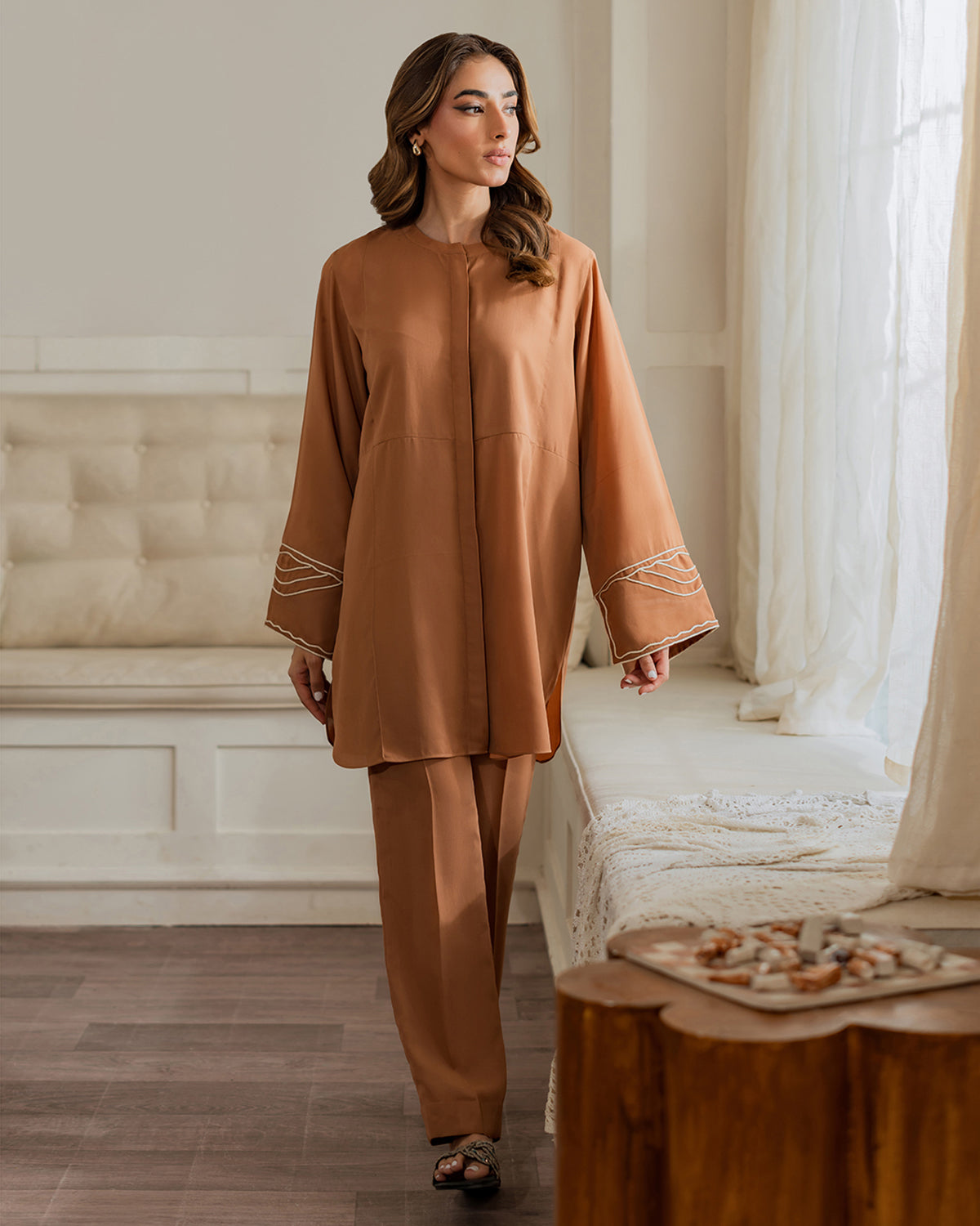 Rust Embroidered Sleeve Co-Ord Set