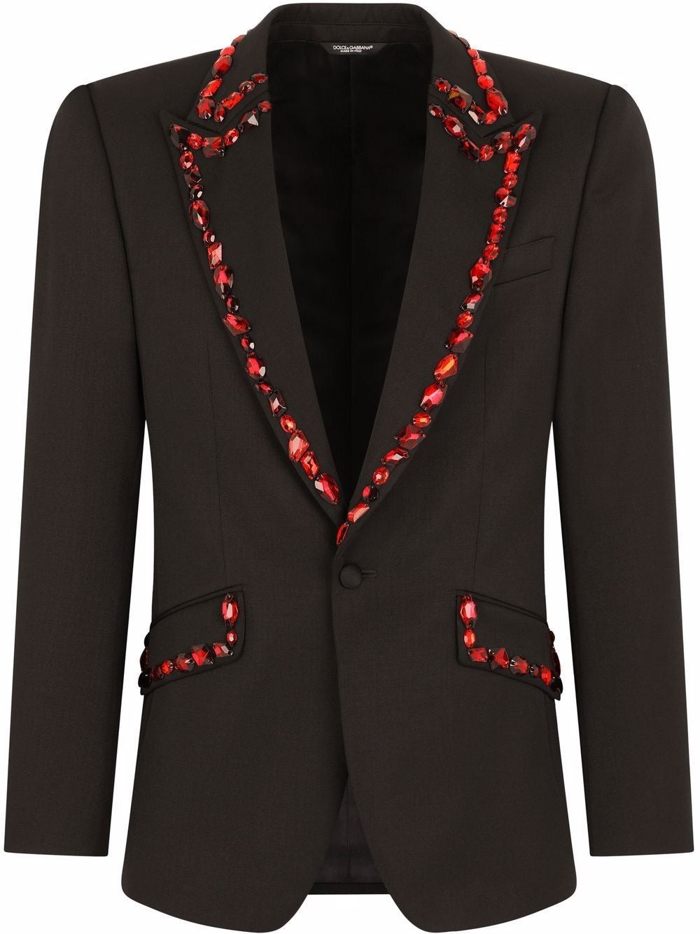 Luxury Black Blazer with Red Crystal
