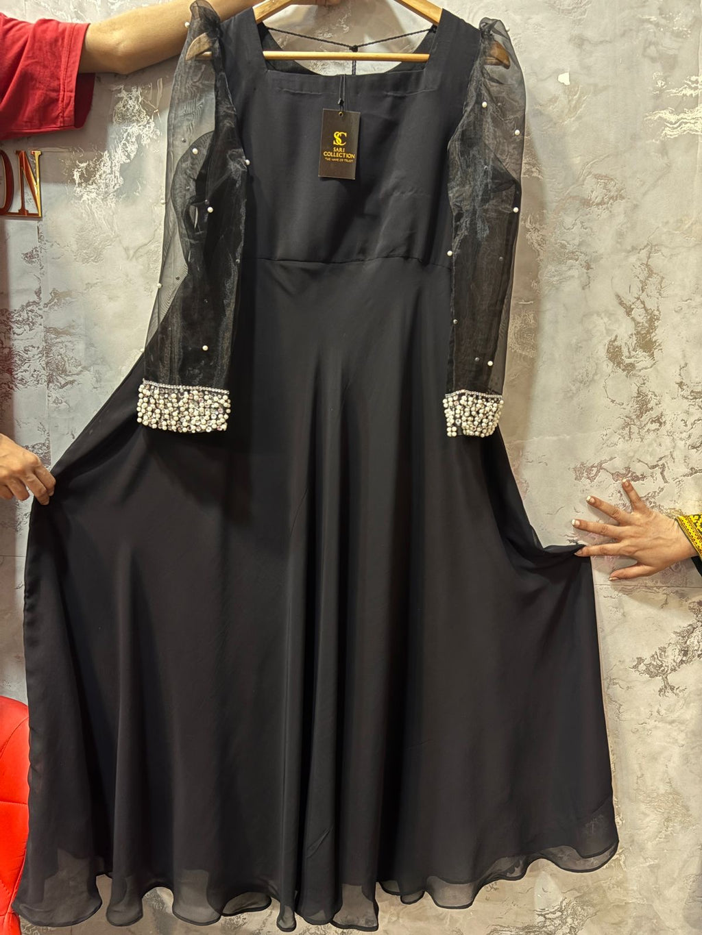 Black Anarkali with Soft Pink Net Dupatta