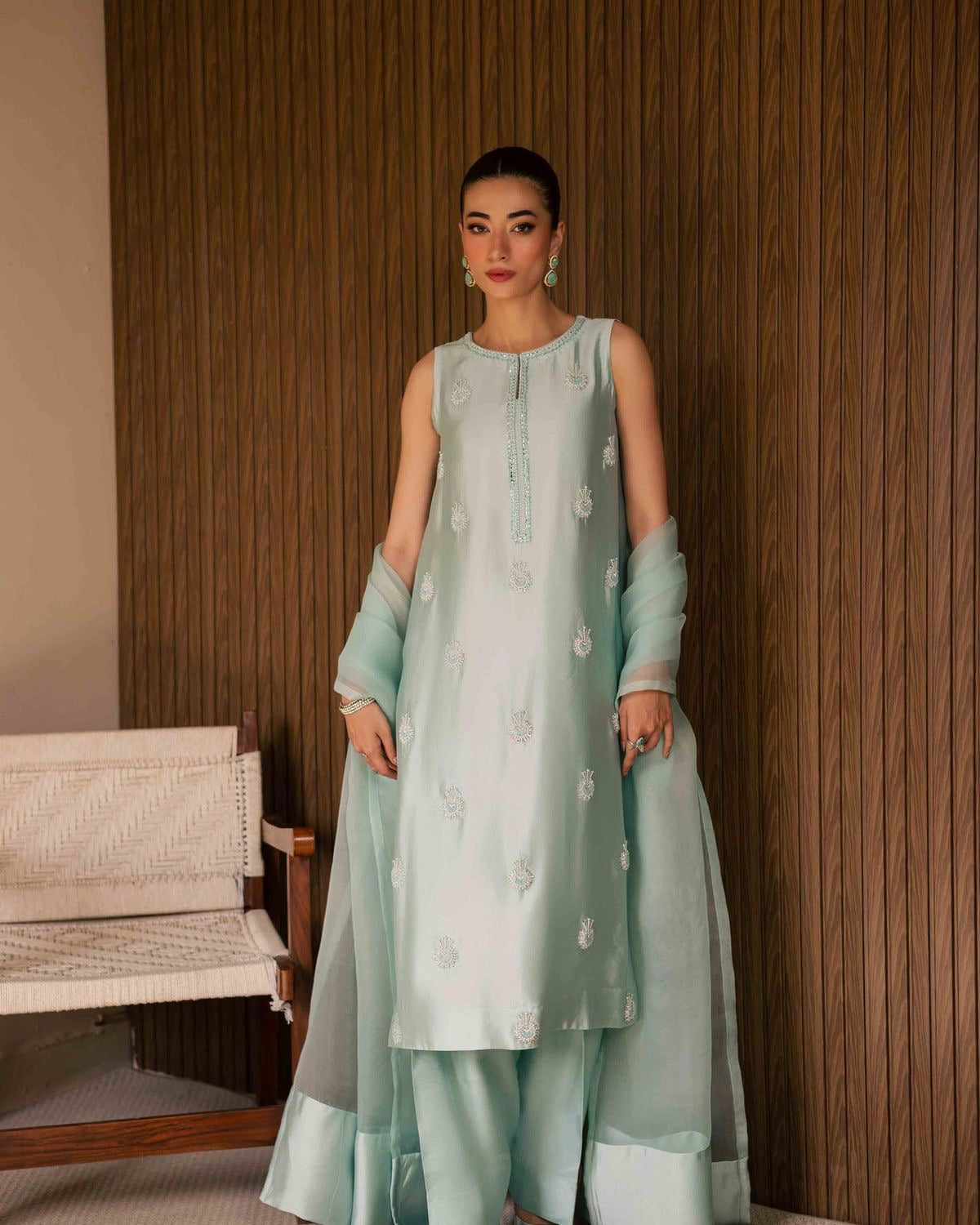 Elegant Pastel 3-Piece Embroidered Ensemble