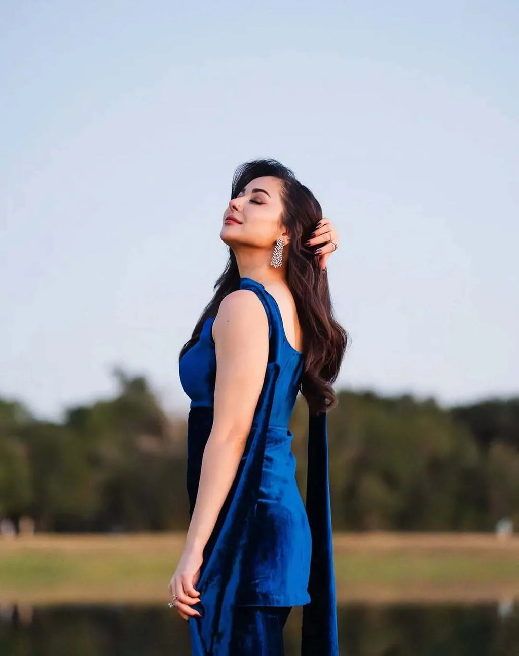 Royal Blue Velvet Flare Suit