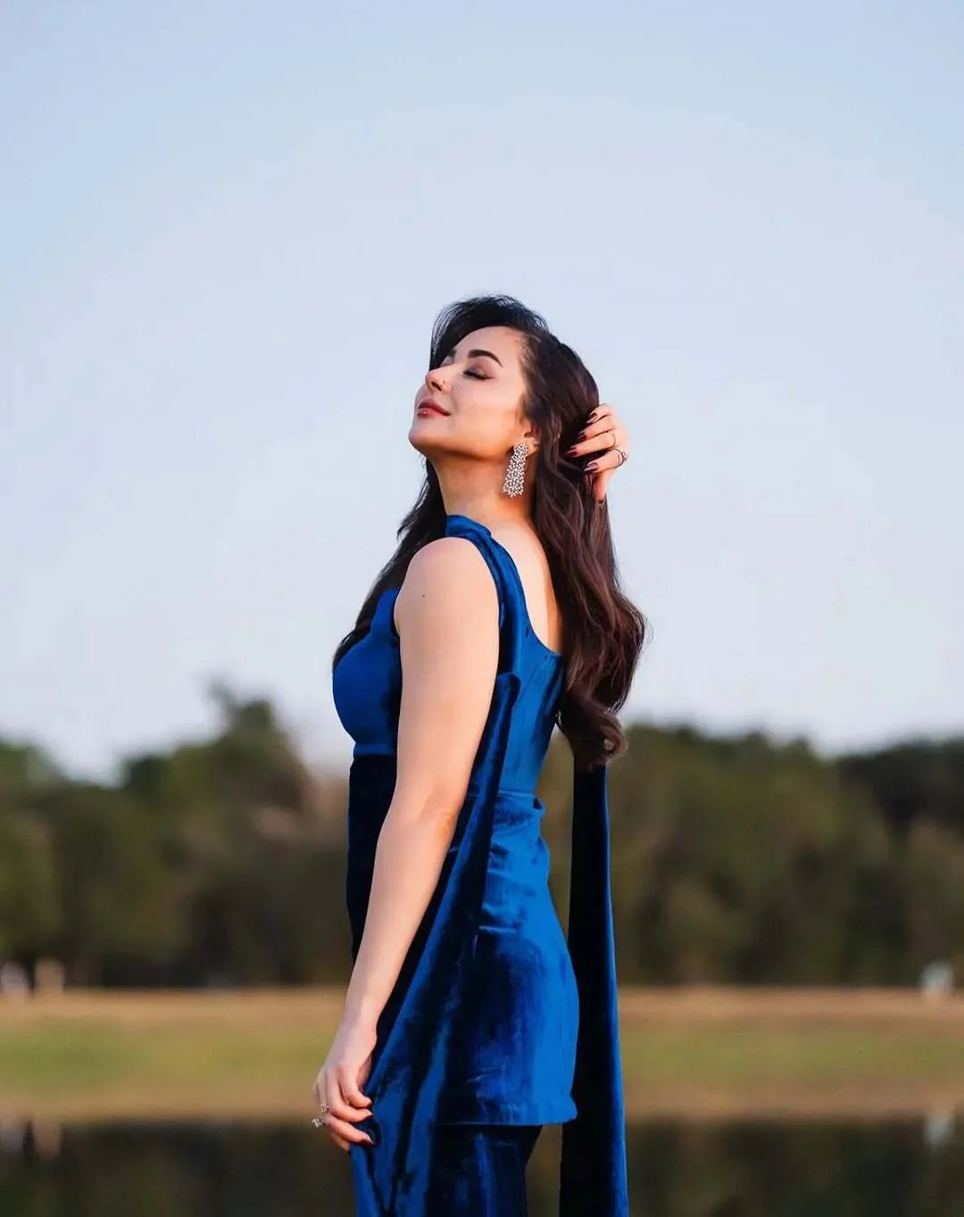 Royal Blue Velvet Flare Suit