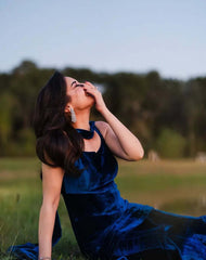 Royal Blue Velvet Flare Suit