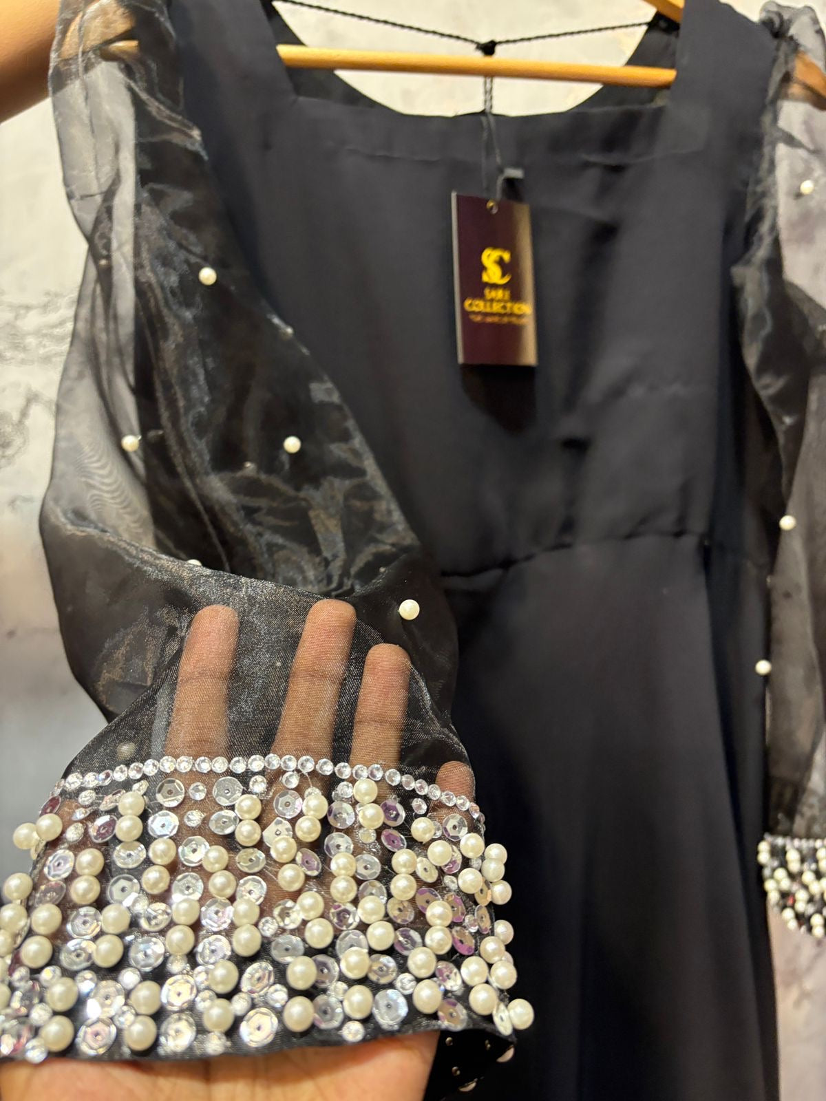 Black Anarkali with Soft Pink Net Dupatta