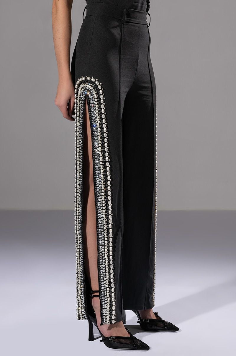 Black Crystal High-Slit Pants