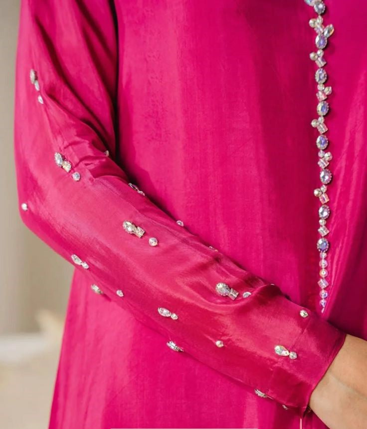 Pink Embellished Silk Long Dress