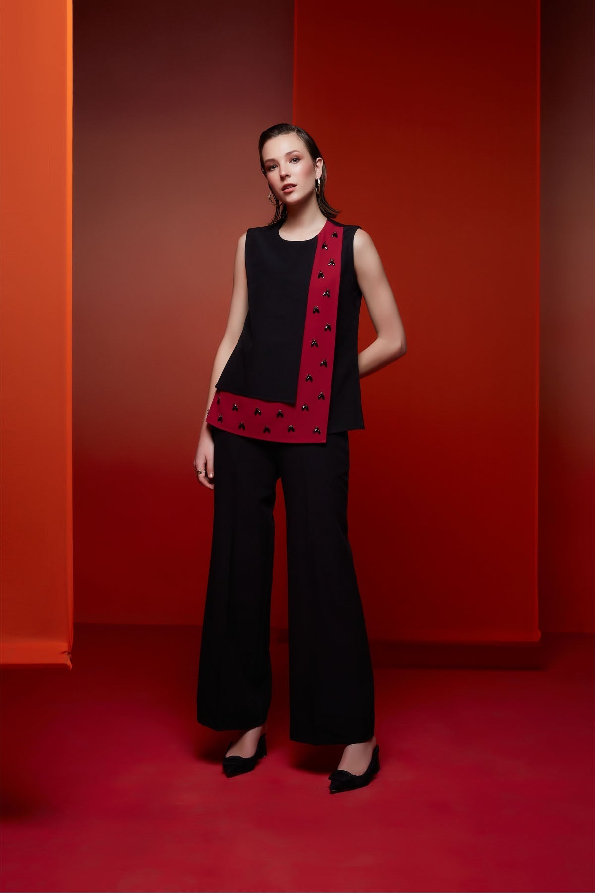 Black & Red Embellished Statement Co-Ord Set