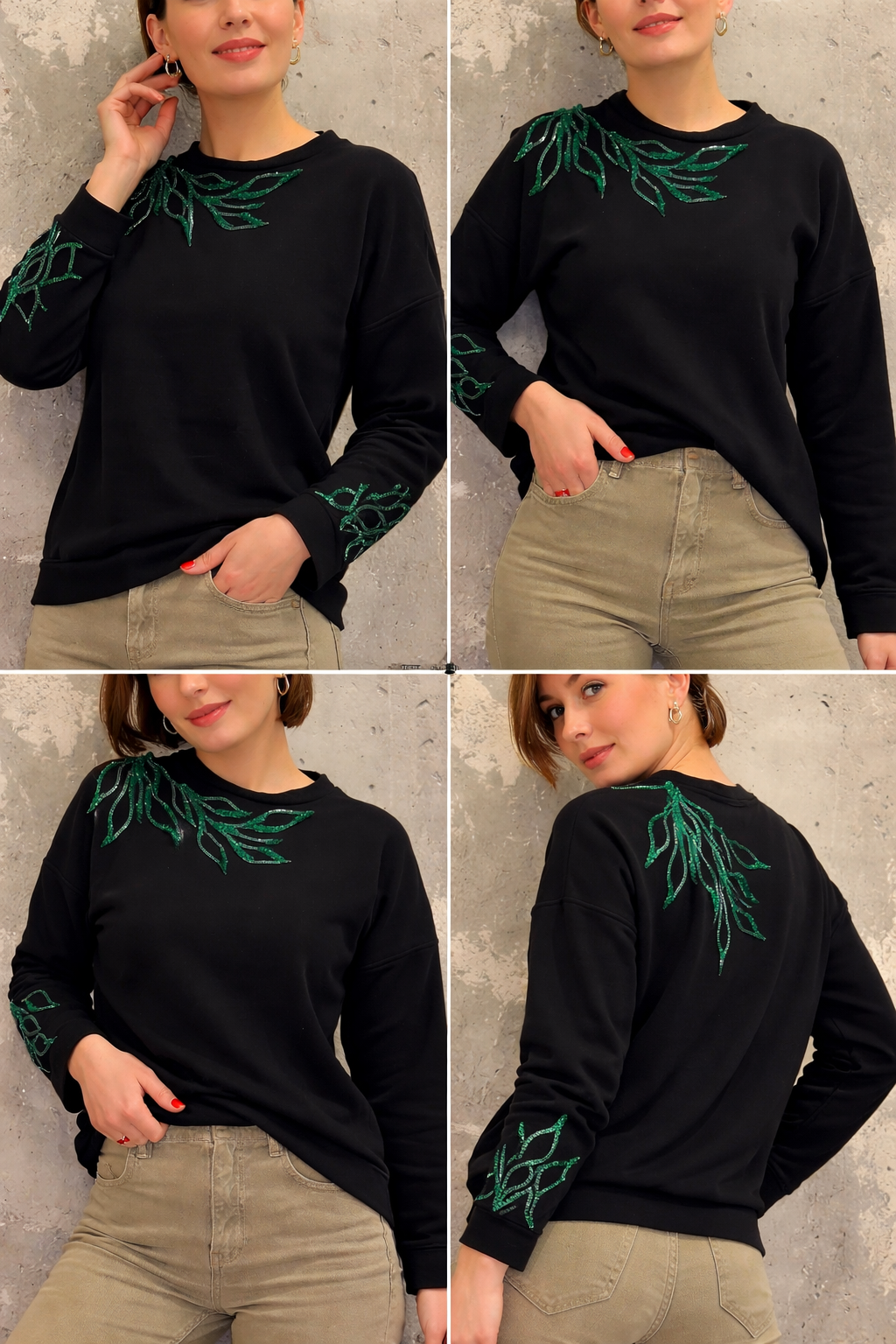 Black Emerald Embellished Sweatshirt