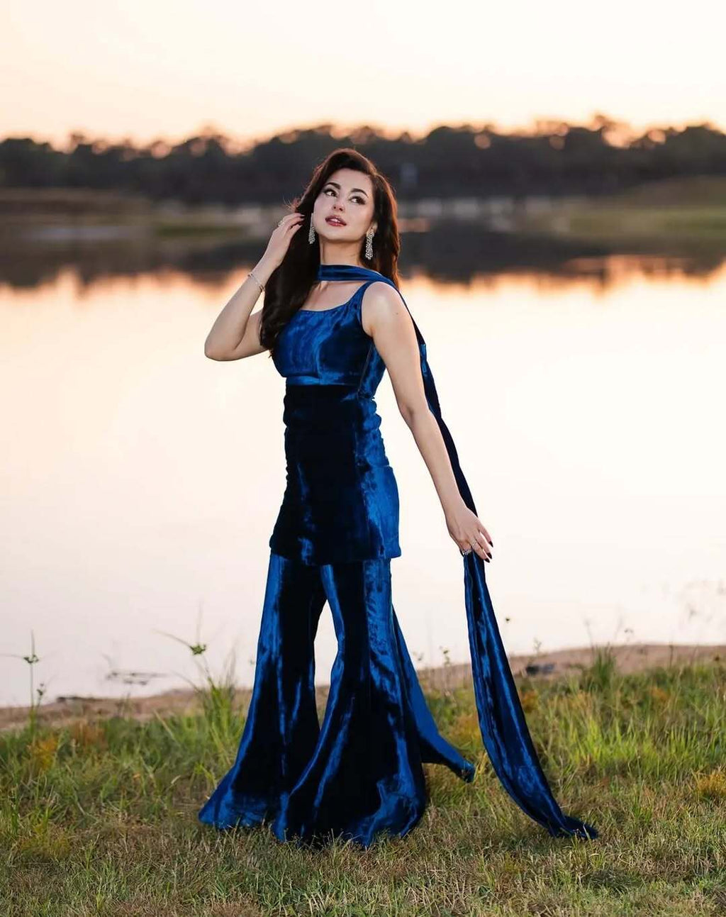 Royal Blue Velvet Flare Suit