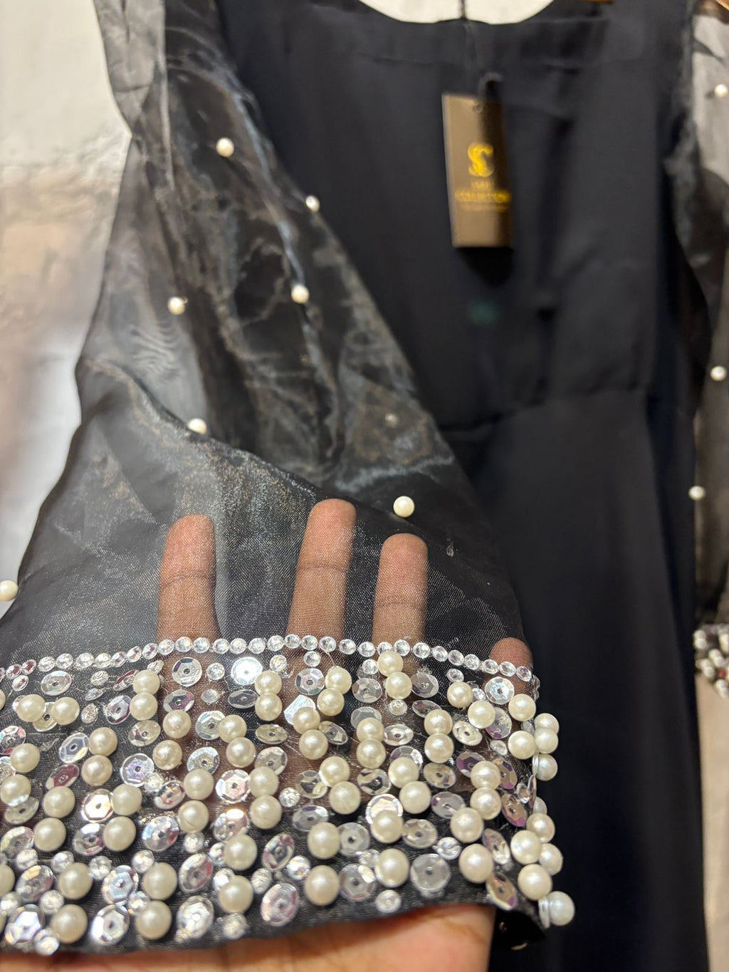 Black Anarkali with Soft Pink Net Dupatta