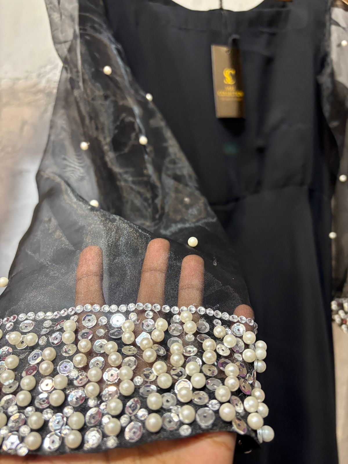 Black Anarkali with Soft Pink Net Dupatta