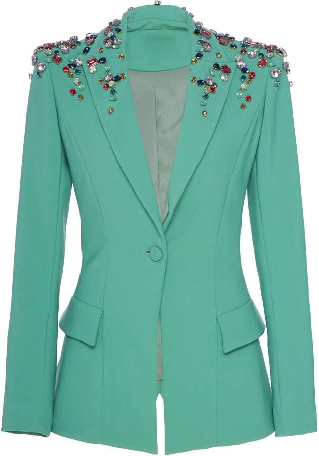 Luxury Mint Green Embellished Blazer – Elegant Statement Wear