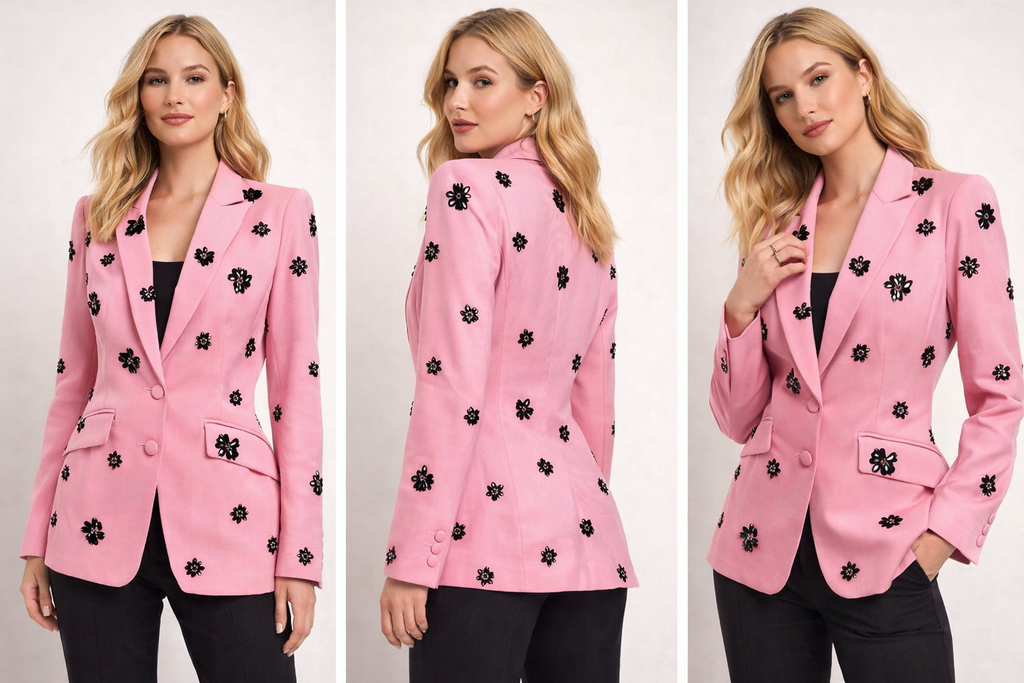 Pink Embellished Floral Blazer – Luxury Statement Wear