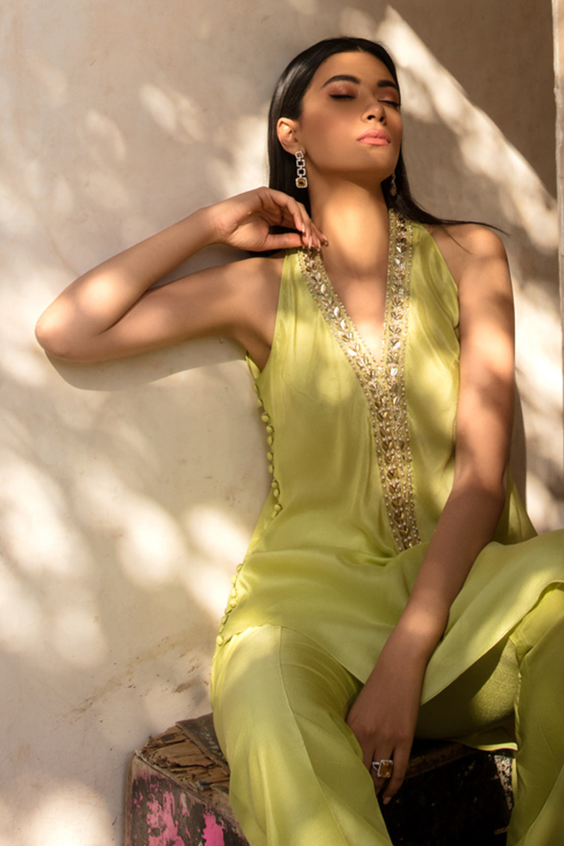 Lime Green Embellished Co-Ord set