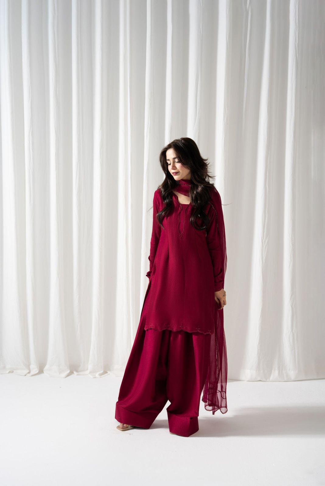 3-Piece Article (Kameez, Farshi Shalwar & Dupatta)