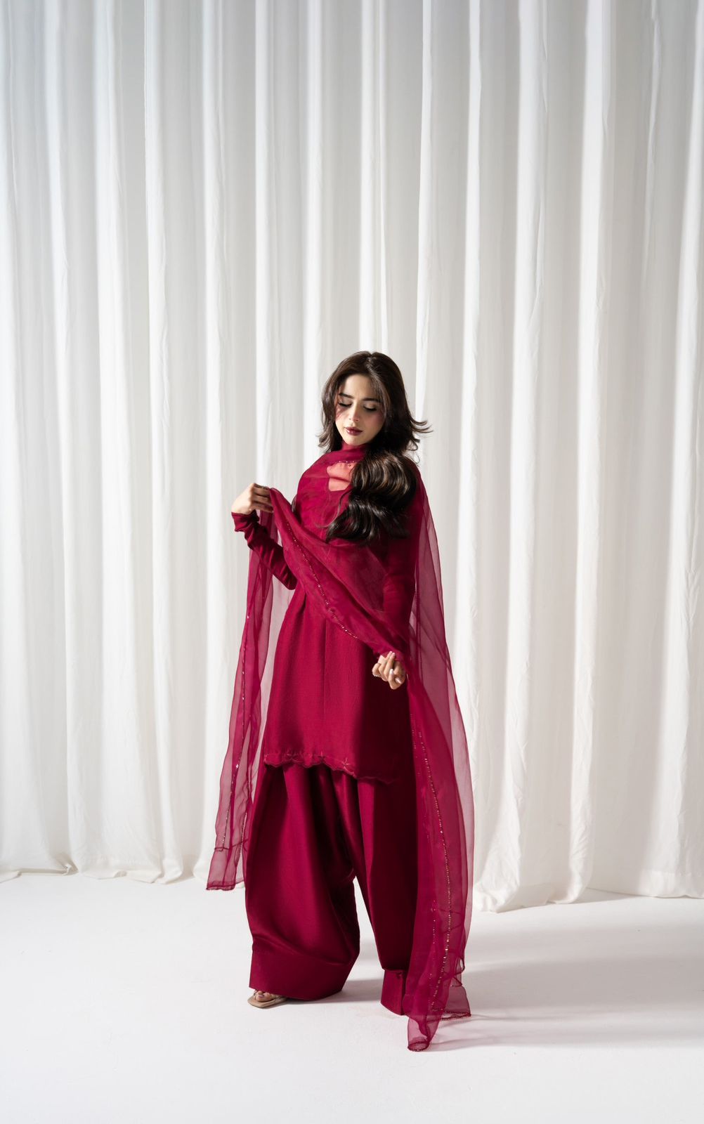 3-Piece Article (Kameez, Farshi Shalwar & Dupatta)