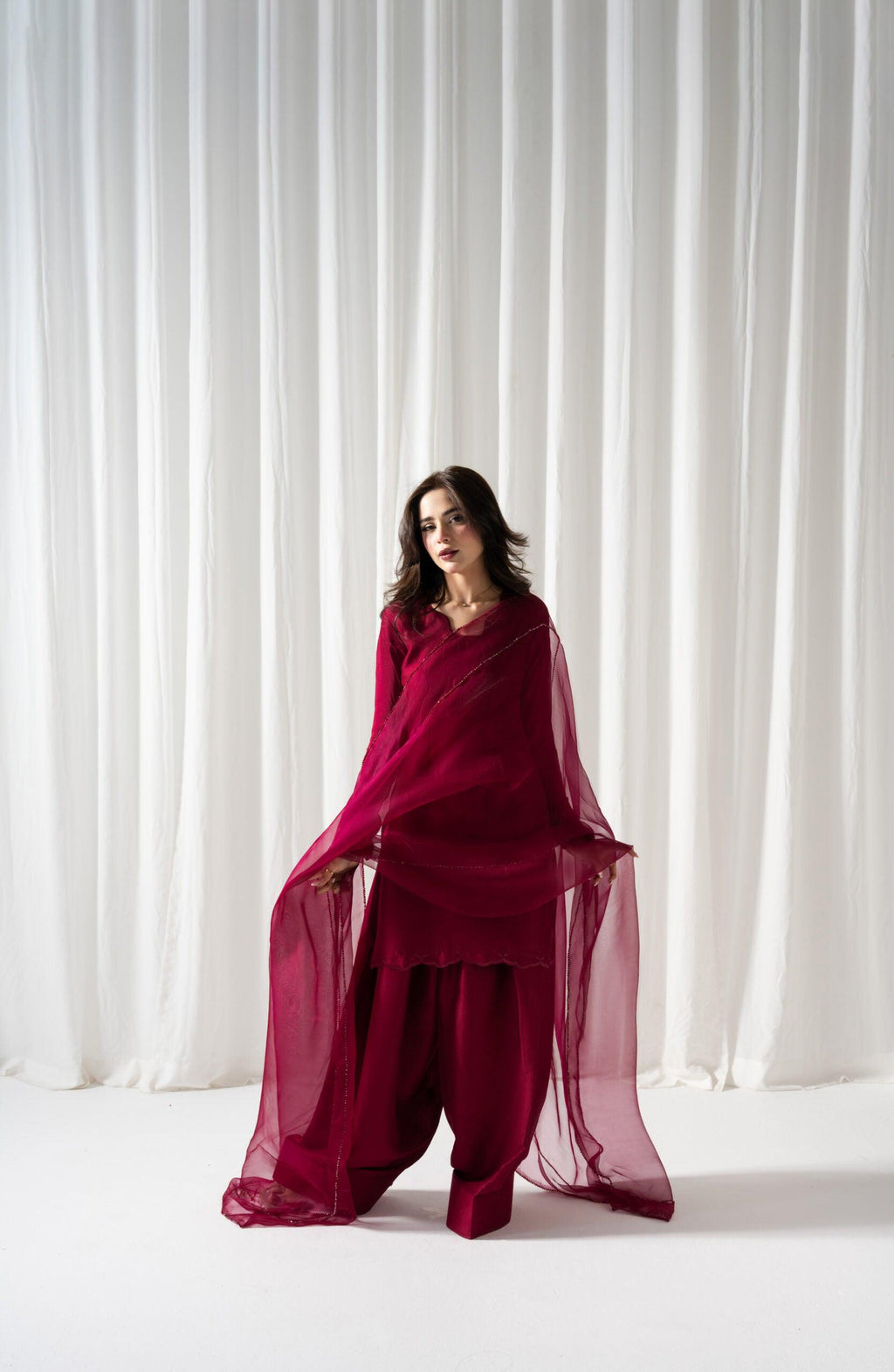 3-Piece Article (Kameez, Farshi Shalwar & Dupatta)