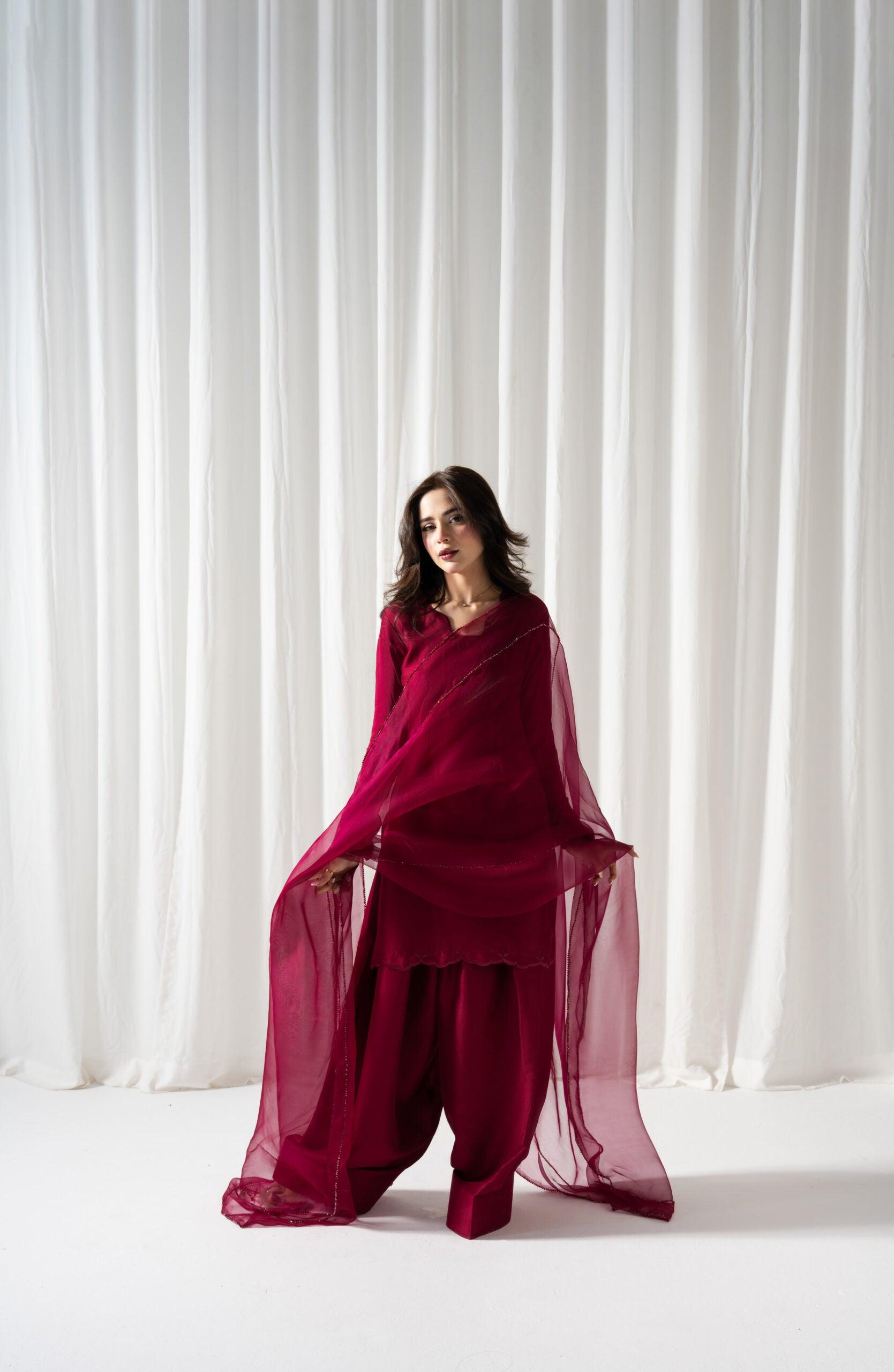 3-Piece Article (Kameez, Farshi Shalwar & Dupatta)