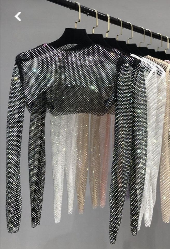 Black Sheer Mesh Long Sleeve Crop Overlay With Stone Embellishment