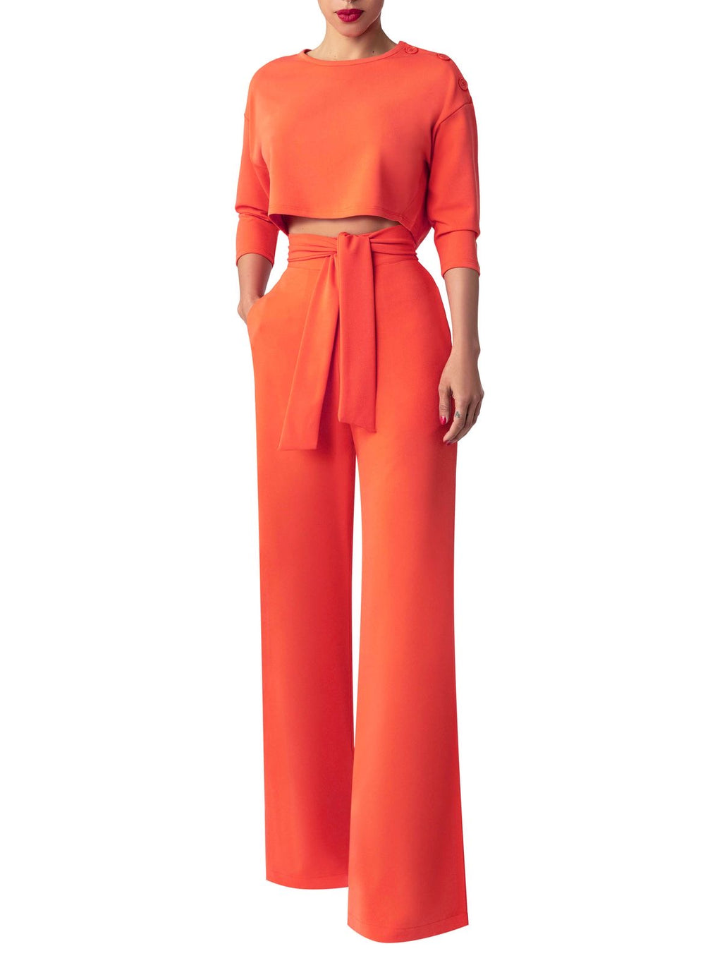Sunset Coral Co-Ord Set with Tie-Up Waist