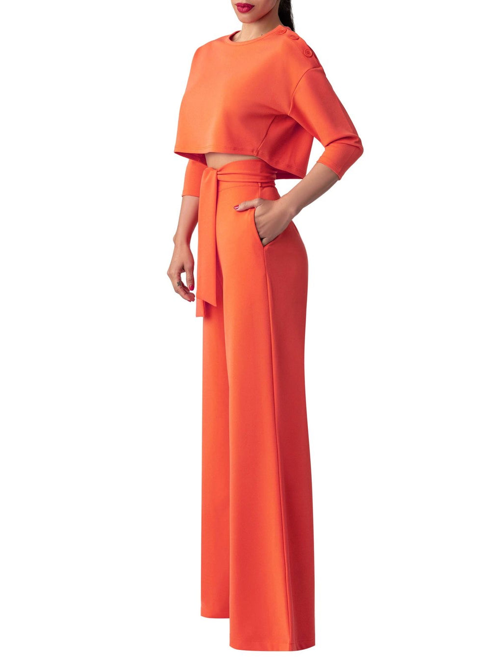 Sunset Coral Co-Ord Set with Tie-Up Waist