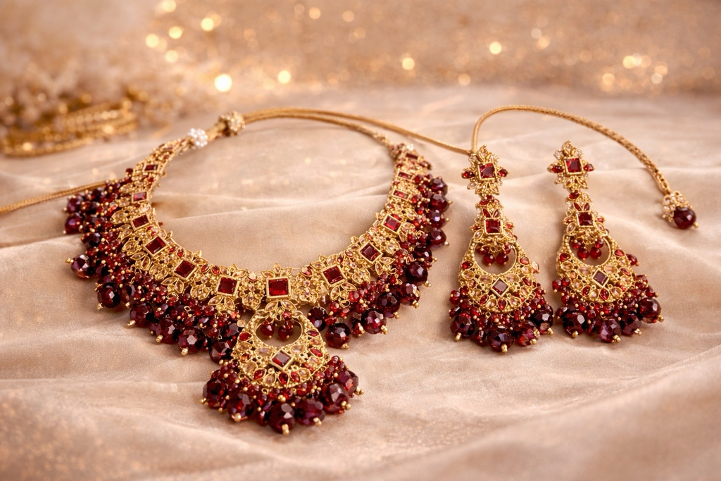 Royal Ruby Kundan Bridal Necklace Set with Earrings