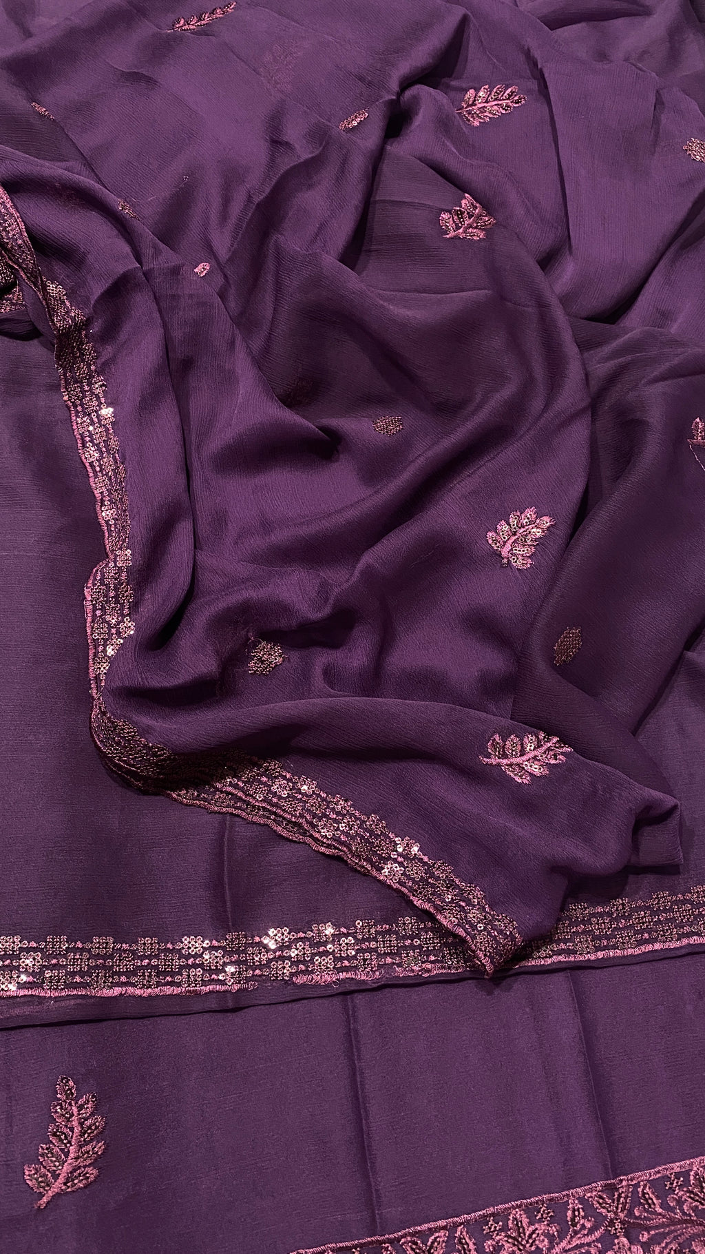 Plum Chiffon Embroidered