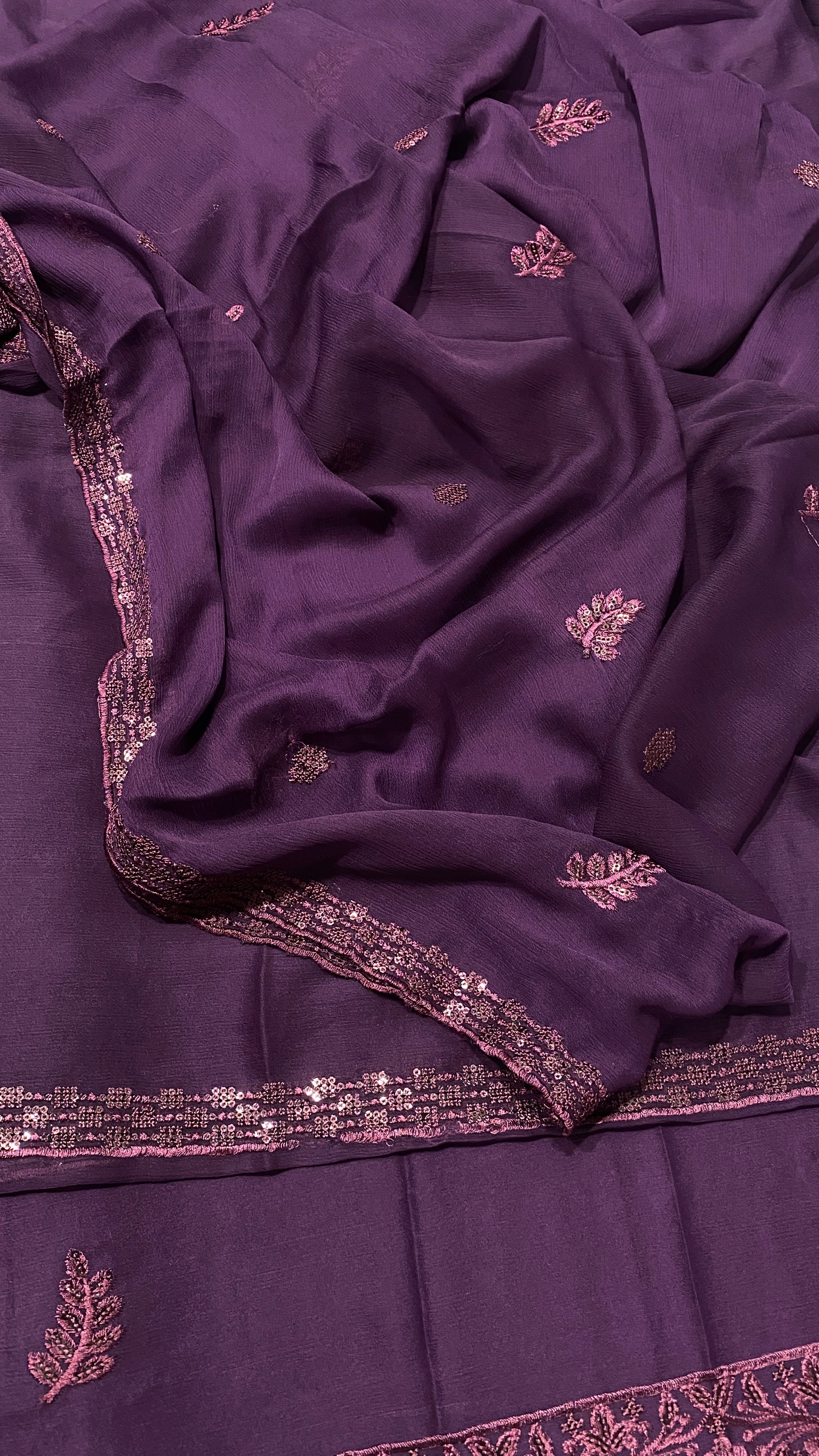 Plum Chiffon Embroidered