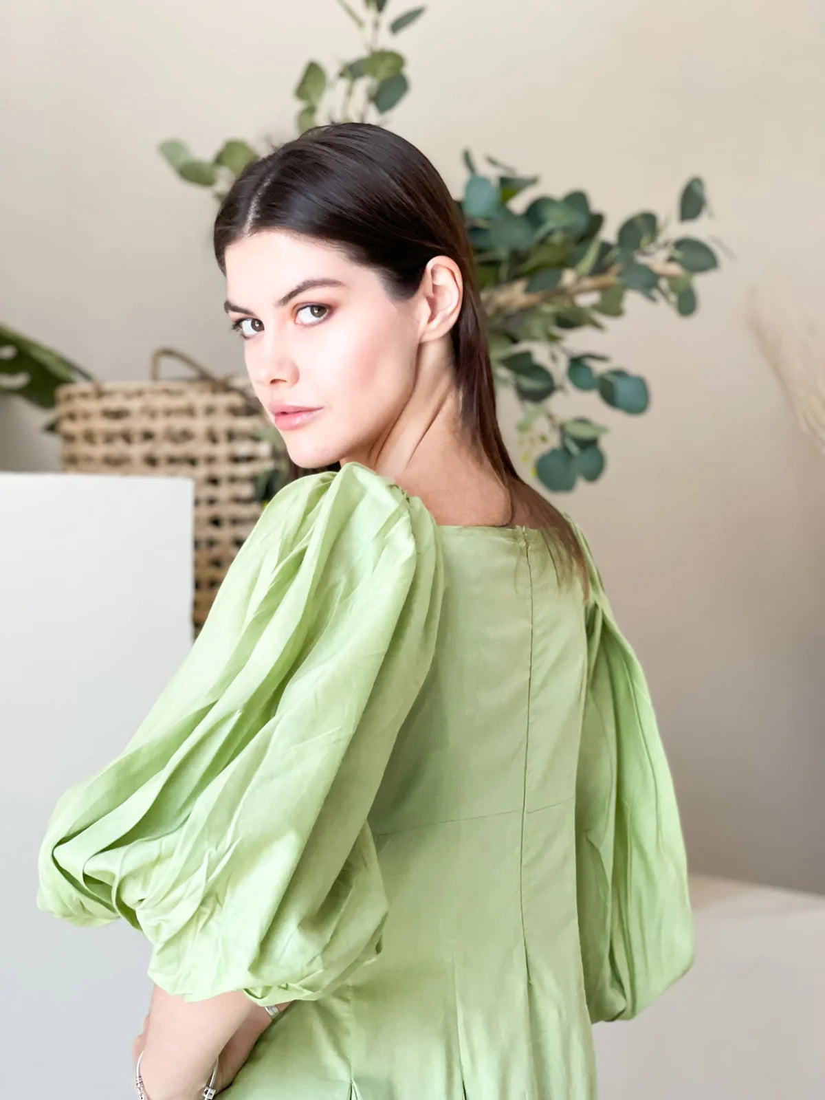 Ruby Green Box Pleat Long Dress